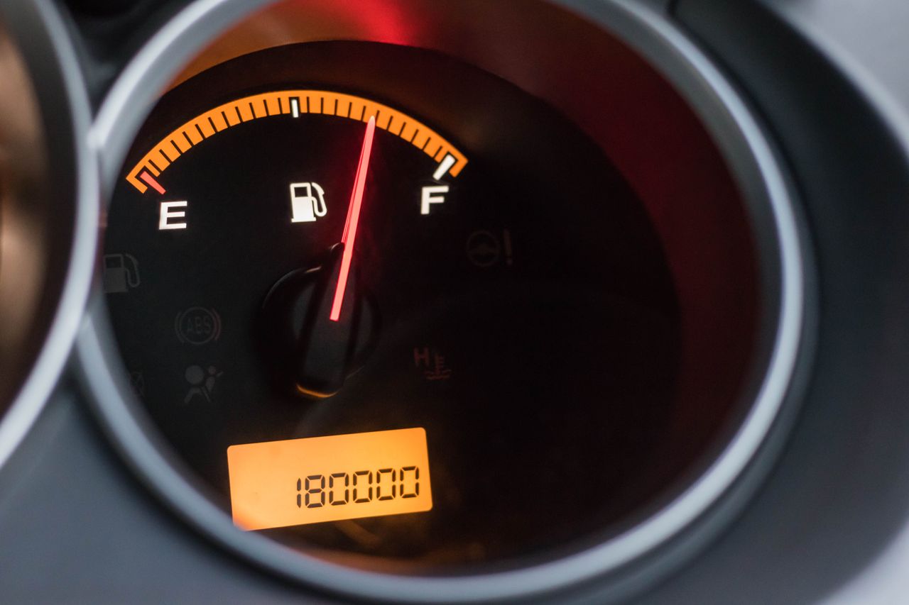 High-mileage motor oil bottle for engines over 75000 miles